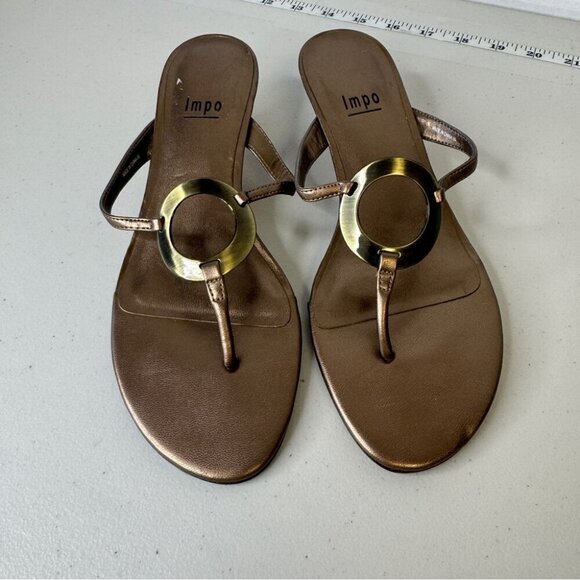 Vintage Impo 90s Y2K Bronze Metallic Straps Low Heel Slip On Sandals Size 7M - Picture 2 of 12